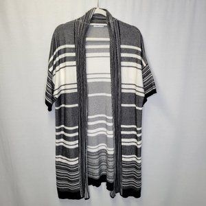 Vince Women's Small Long Cardigan Sweater Black White Knit Short Sleeve